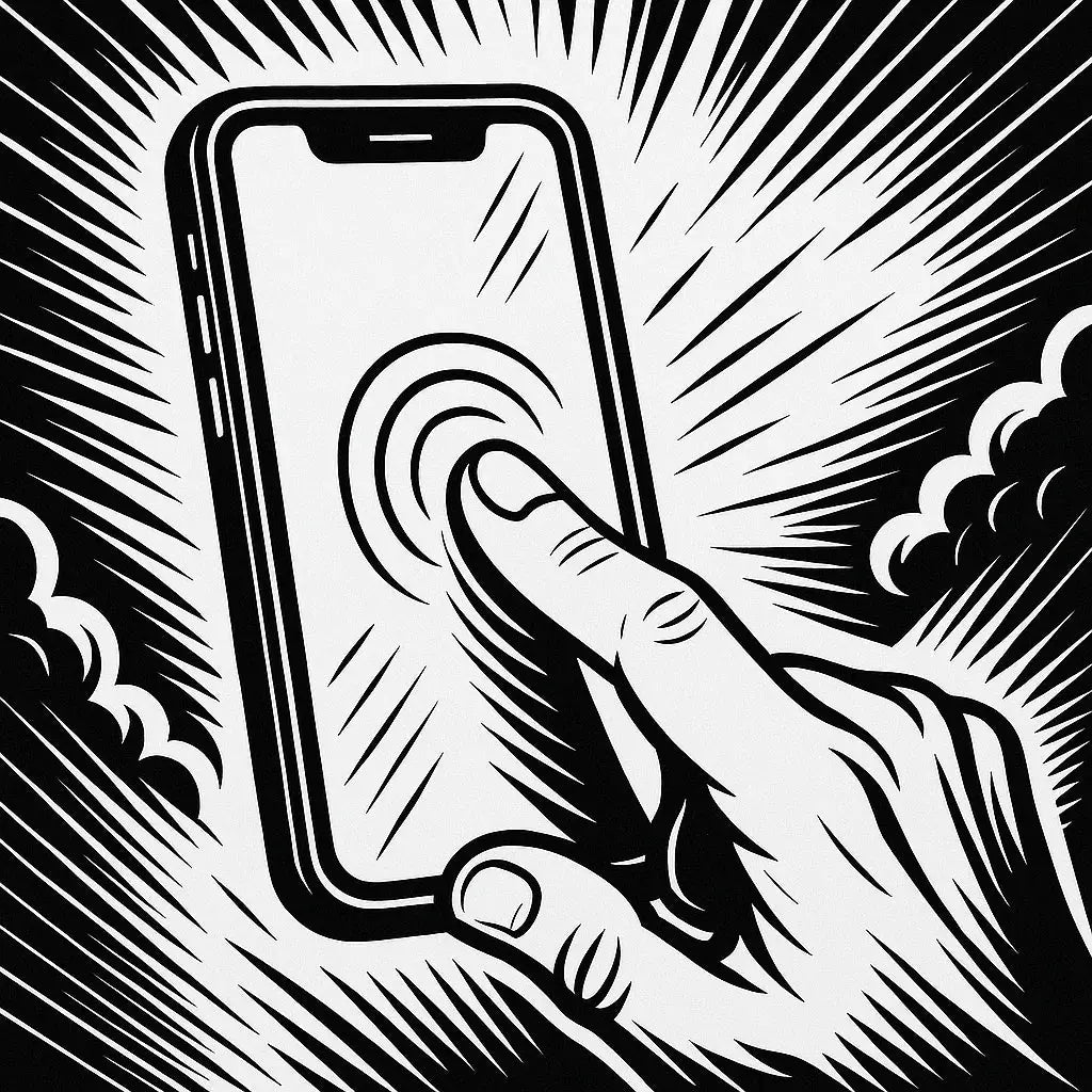 Finger tippt auf Smartphone-Touchscreen; Kreise zeigen Berührung