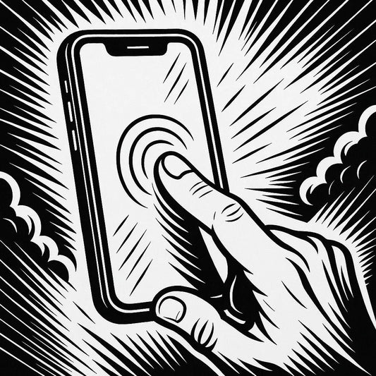 Finger tippt auf Smartphone-Touchscreen; Kreise zeigen Berührung