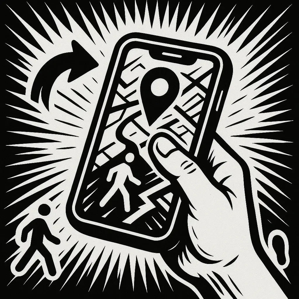 Hand mit Smartphone, Fußgänger-Navigation in Google Maps