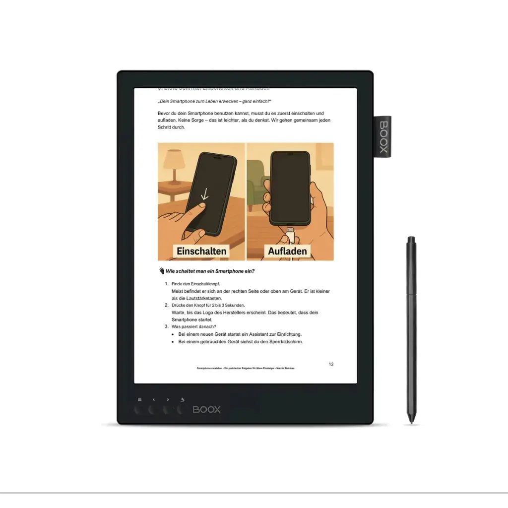 Smartphone verstehen Anleitung -Einschalten und Aufladen im Ebook